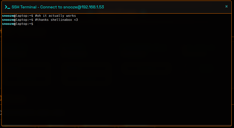 Shellinabox terminal embedded in the dashboard