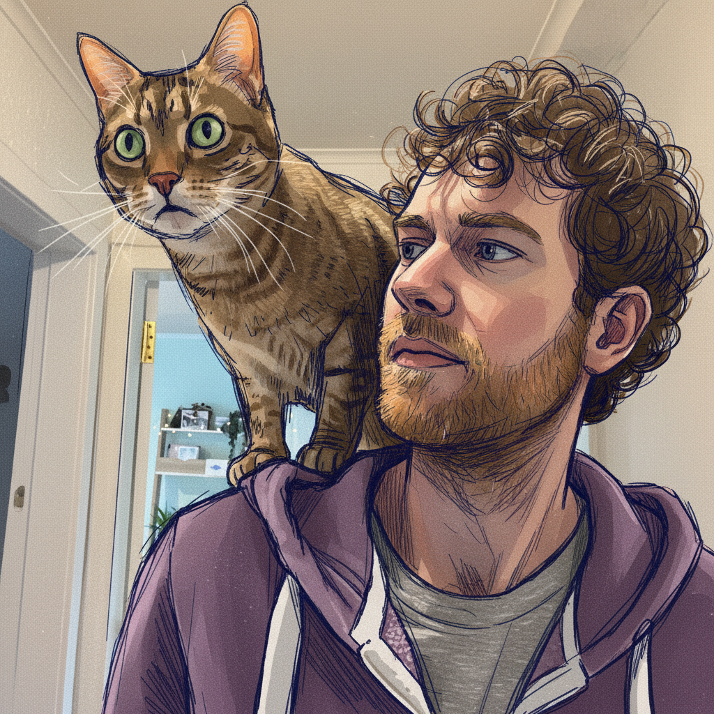 Euan with Kona the cat