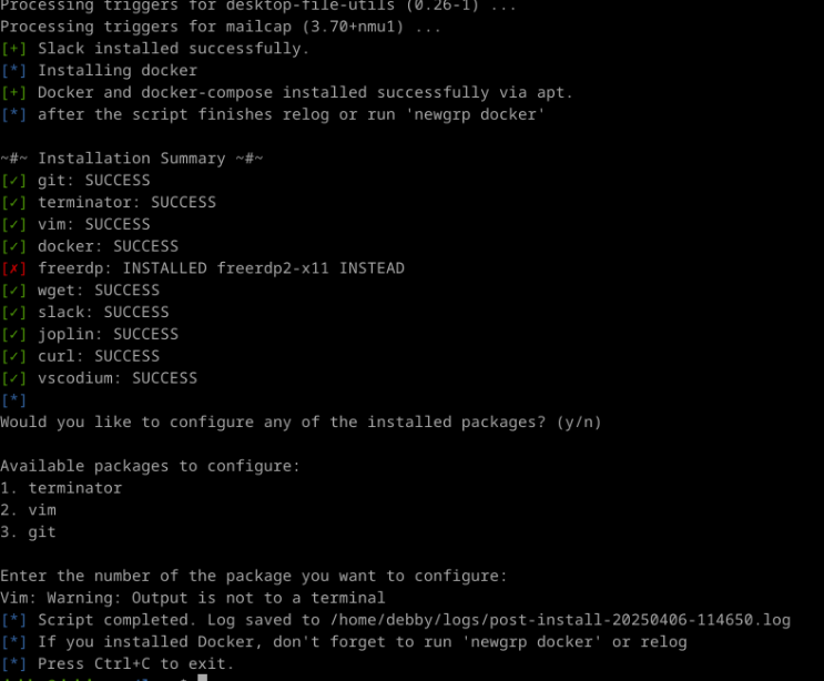Post-Install script running